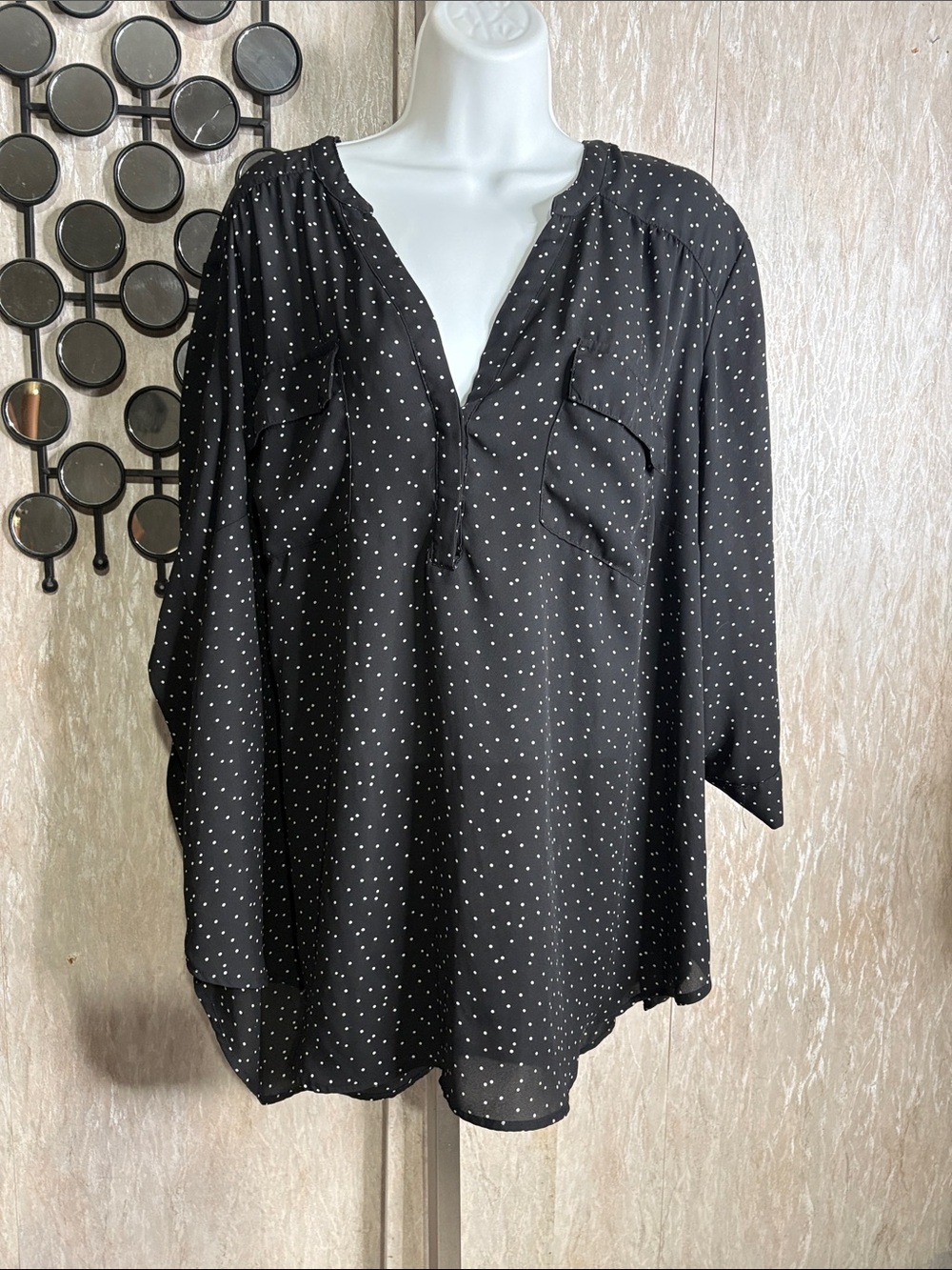 torrid Black White Polka Dot V-Neck Tunic Blouse